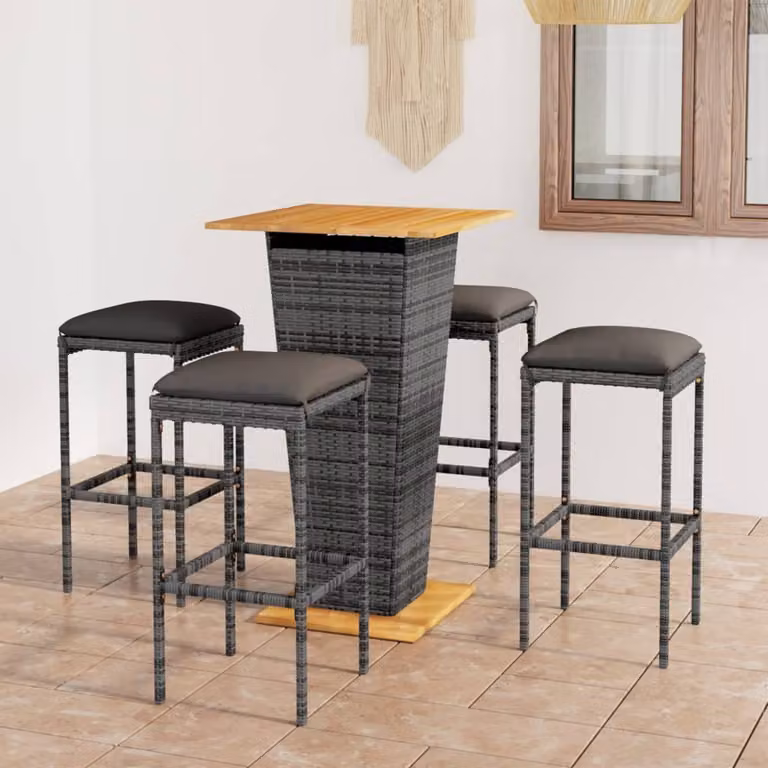 Maison Exclusive - Set da bar da giardino 5 pezzi con cuscini in polyrattan grigio