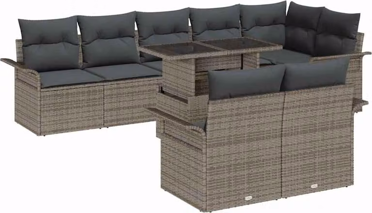 Maison Exclusive - Set di divani da giardino, 9 pezzi, grigio [Materiale sintetico]: rattan sintetico