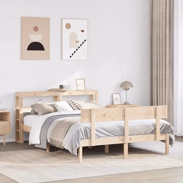 Letto in legno massello di pino VIDAXL stile rustico marrone con ripiani laterali L/P/H: 200 x 120 x 82 cm – 1
