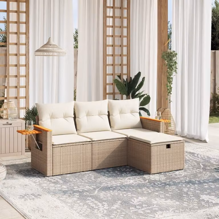 Maison Exclusive - Set Divano da Giardino 4 pz con Cuscini Beige in Polyrattan