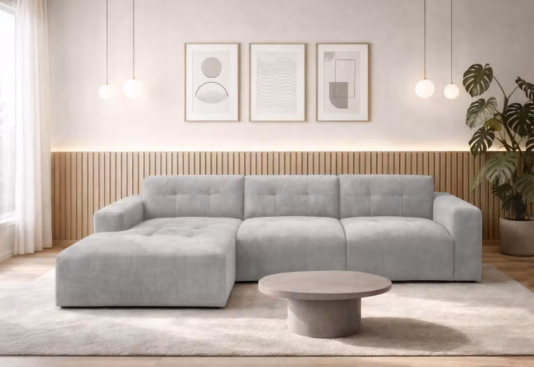 Divano AX LIVING a L Corlu, grigio, per soggiorno, 310 cm di lunghezza