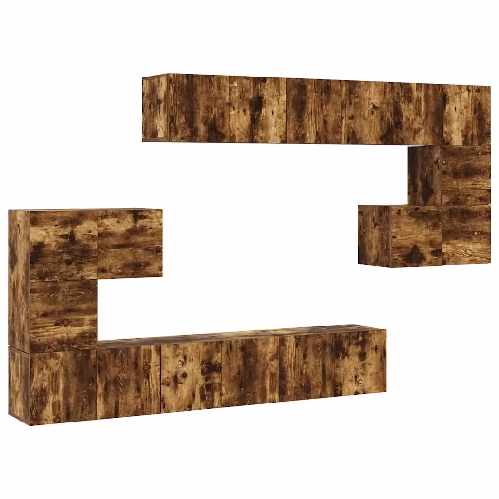 Set di mobili porta TV da 10 pezzi vidaXL in legno multistrato colore rovere fumo marrone per soggiorno – 2