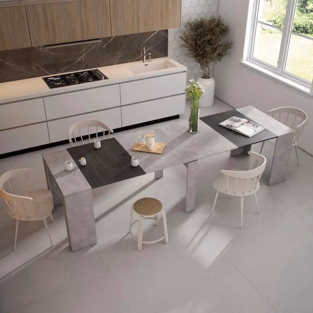 Consolle allungabile, 302x90x77cm, Per 14 persone, Tavolo da pranzo, grigio cemento RF2637