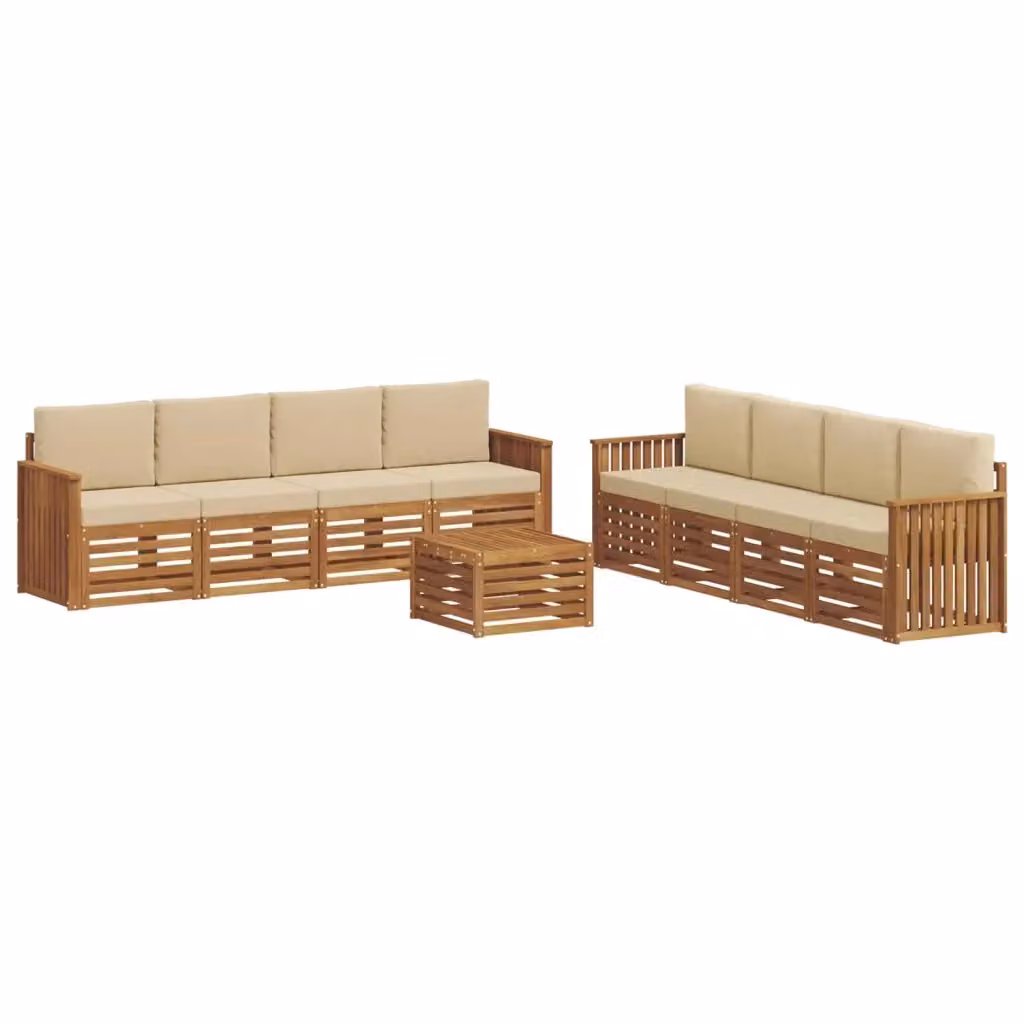 Set di divani da esterno a forma di U vidaXL in legno di acacia con tavolino e cuscini, Beige – 2