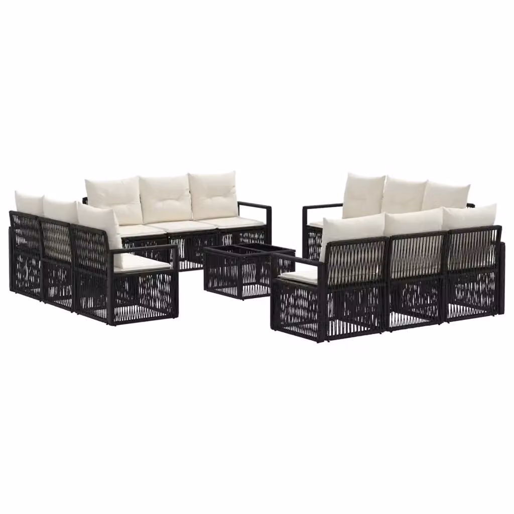 Set da giardino vidaXL a forma di U composto da 13 pezzi con divano a 3 posti, tavolino da caffè e cuscini in colore nero – 2