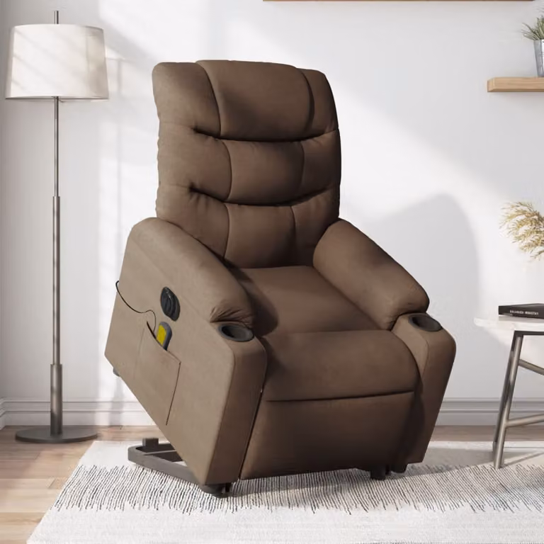 vidaXL Poltrona Alzapersona Elettrica con Massaggio in Tessuto Marrone