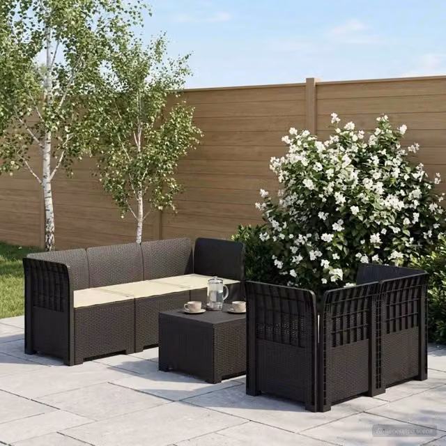 Divano da Giardino 5 Posti con Cuscini Stile Rattan PP 3443890