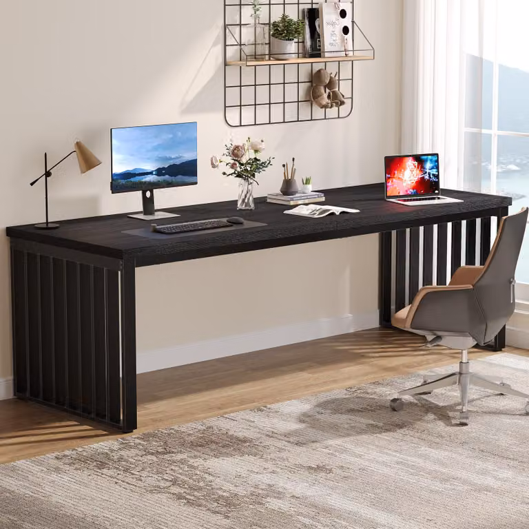 Tribesigns scrivania da 180 cm, grande scrivania per computer scrivania per ufficio con robusta struttura in metallo, postazione di lavoro (senza sedia) (nero)