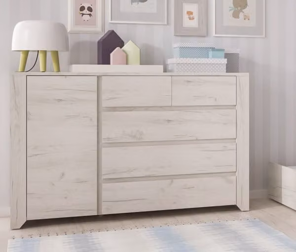 Credenza con cassetti in rovere bianco 118,7 cm