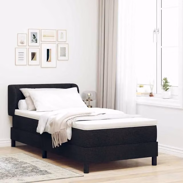 Letto a molle con testiera vidaXL in tessuto nero 90 x 190 cm – 1