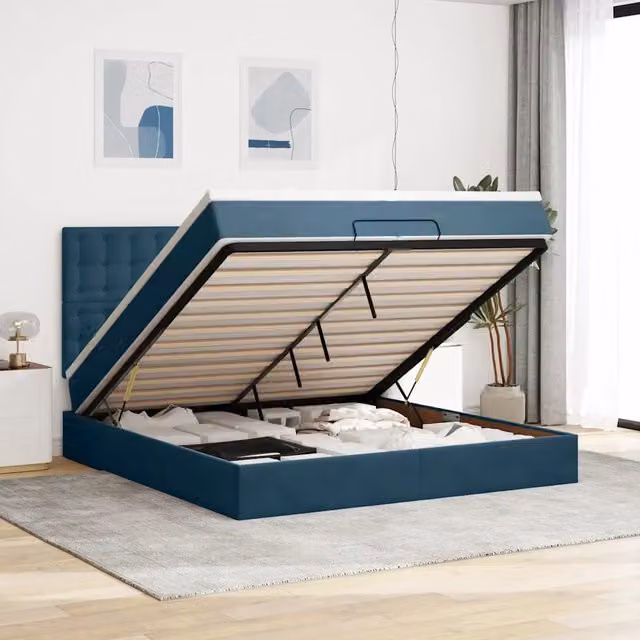 Pouf Letto con Materasso vidaXL in Velluto Blu con LED e Porte USB L: 200 cm, P: 200 cm, H: 280 cm – 1