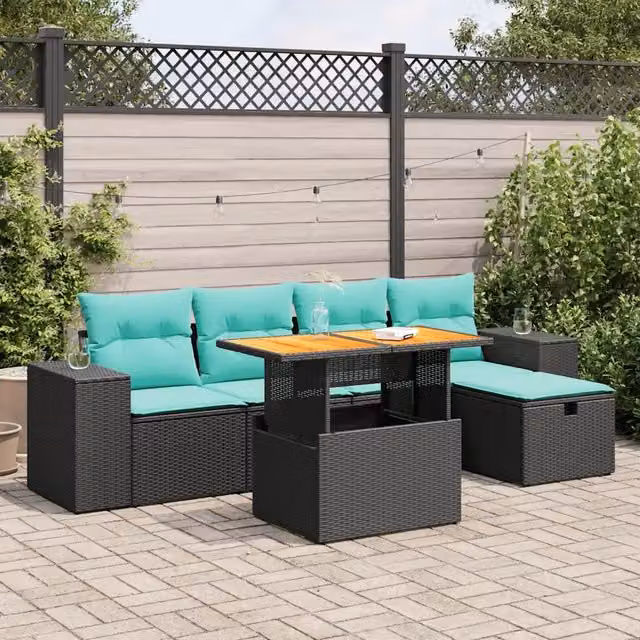 Set Divano Giardino 6 pz con Cuscini Marrone Polyrattan Acacia 3328079