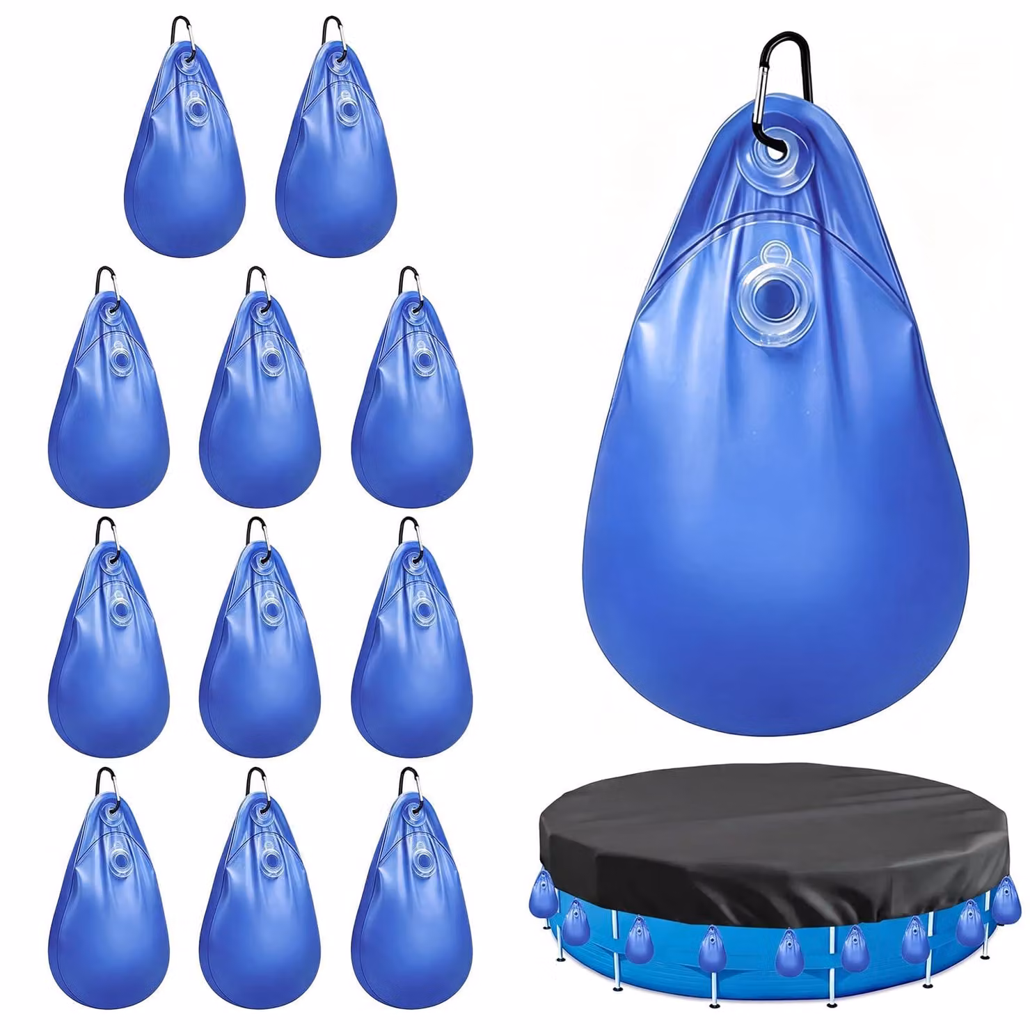Copertura per piscina, con pesi e sacche d'acqua, confezione da 12 pezzi, robusta e impermeabile