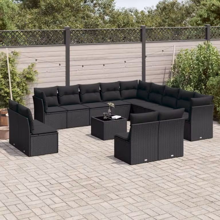 Maison Exclusive - Set da giardino 14 pezzi con cuscini in polyrattan nero