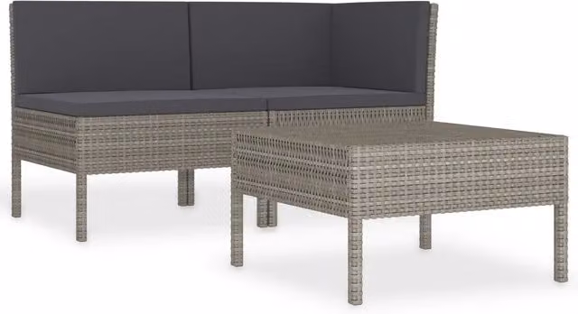 Set Divani da Giardino 3 pz | Set Salotto da Giardino con Cuscini in Polyrattan Grigio