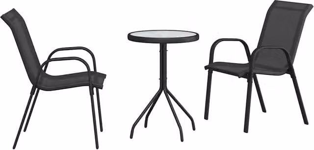 Set Bistro da Giardino 3 pz in Acciaio Verniciato Nero Opaco con Tavolo Rotondo – 1