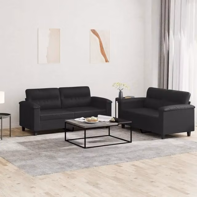 Set di 2 divani vidaXL in similpelle nera con cuscini per soggiorno in stile moderno – 1