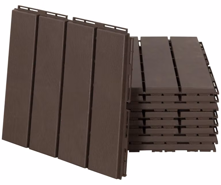 Set 9 Mattonelle a Incasto Effetto Legno 30x30x2 cm Deck Marrone