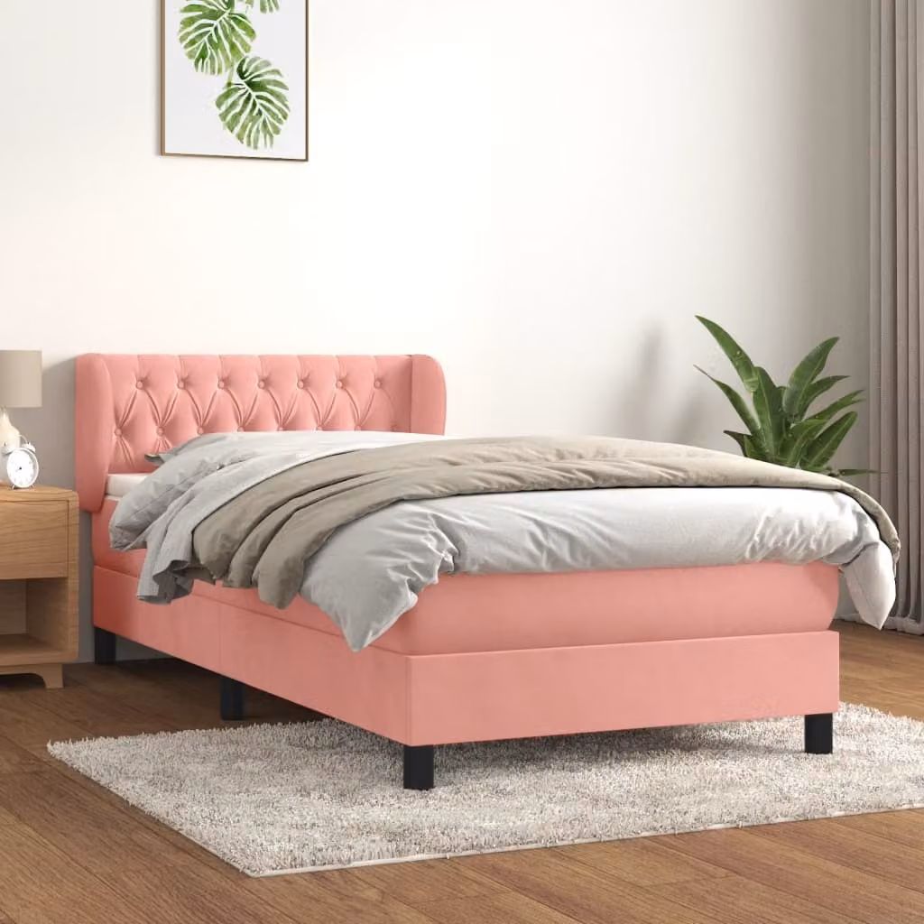 The Living Store Letto a molle con materasso rosa 90x200 cm in velluto