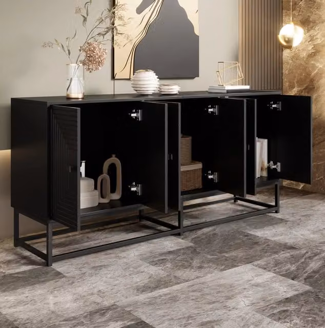 Credenza contenitore con 3 ante doppie; 160x38x75;5 cm; truciolare; nero