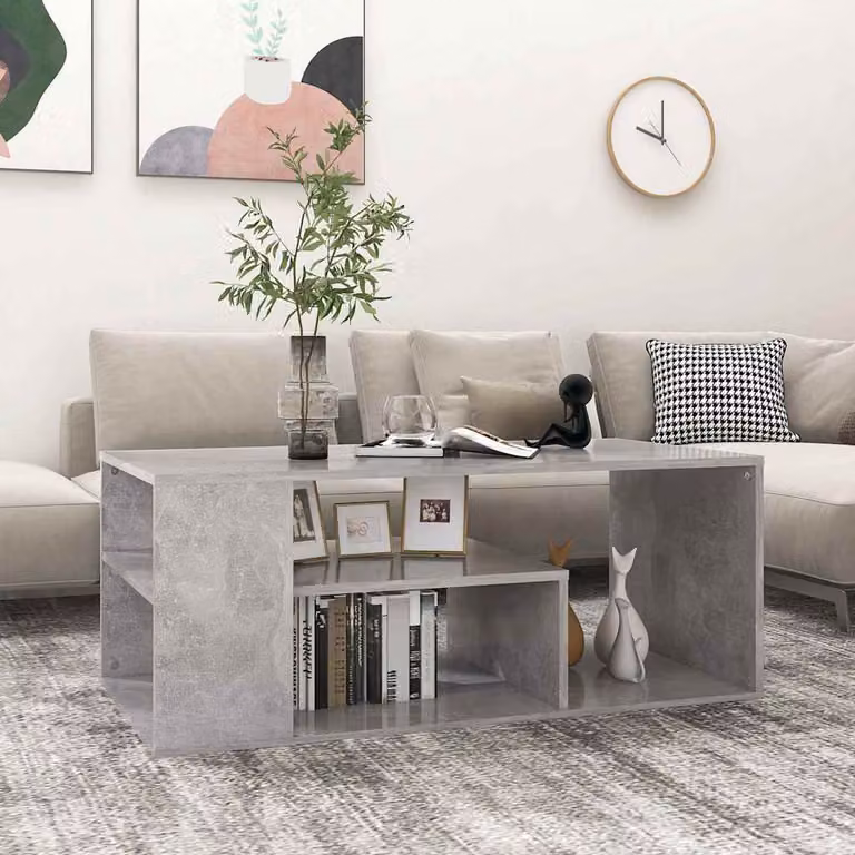 vidaXL Tavolino da salotto moderno in legno e composito, Grigio, L 100 x P 50 x H 40 cm