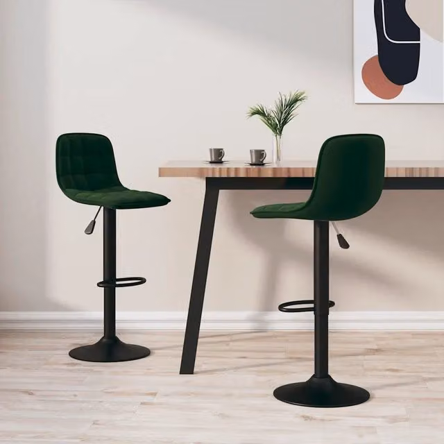 Set di 2 sgabelli da bar vidaXL in velluto verde con base girevole a 360 gradi – 1