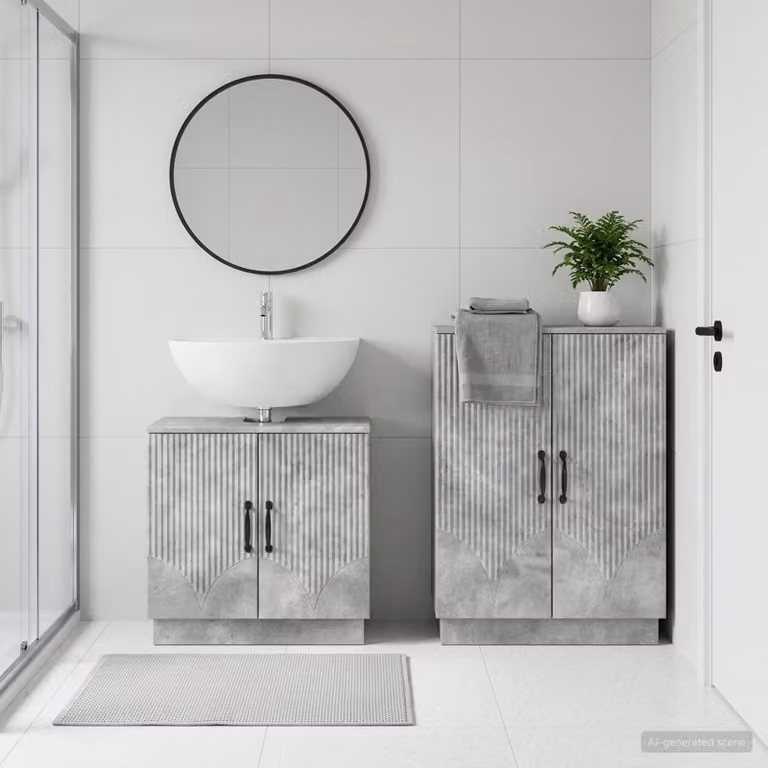 Set di mobili da bagno vidaXL HOORN composto da 2 pezzi, mobile lavabo e mobile contenitore, colore grigio, design moderno con ante a battente