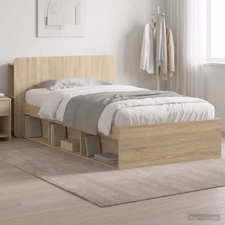 vidaXL Telaio del letto con cassetti in Rovere Sonoma, colore marrone, L/P/H: 190 x 90 x 119,5 cm