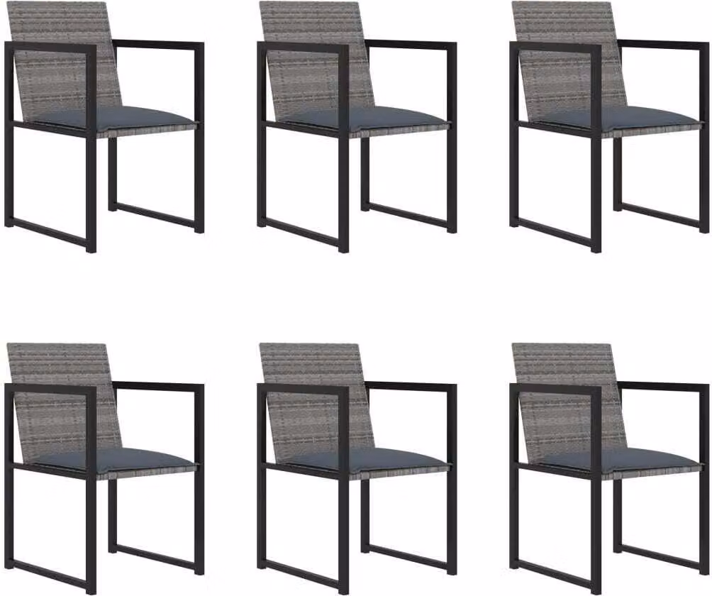 Set da Pranzo per Esterni 7 pz con Cuscini in Polyrattan Grigio