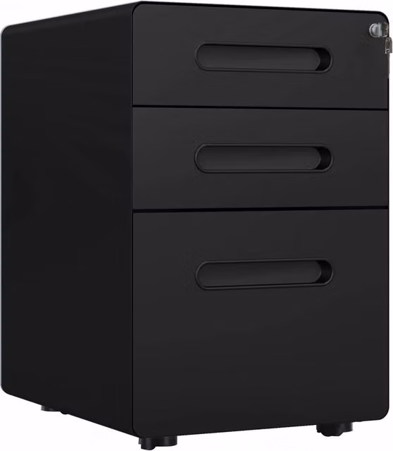 Mobiletto porta documenti con 3 cassetti, in acciaio nero, 39x48x59 cm, ideale per ufficio e home office