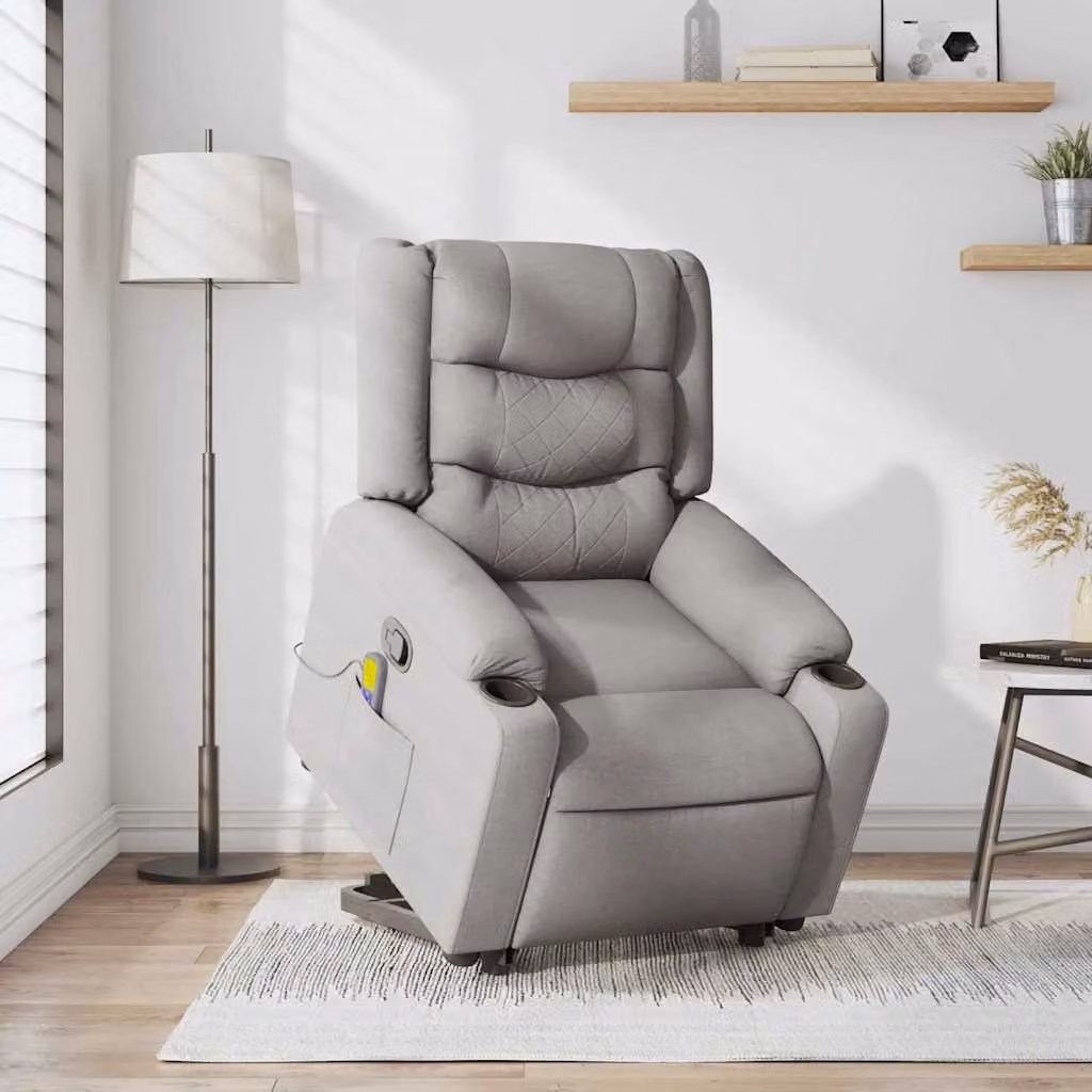 vidaXL Poltrona Alzapersona Massaggi Reclinabile Grigio Nuvola Tessuto