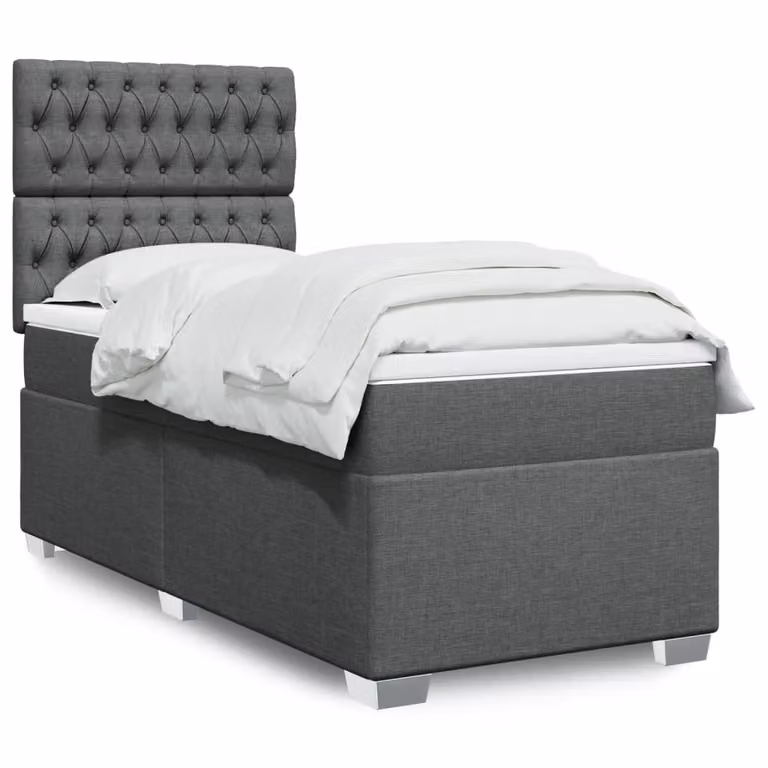 vidaXL Giroletto a Molle Ibrido con Materasso in Tessuto Grigio e Bianco L/P/H: 100 x 200 cm
