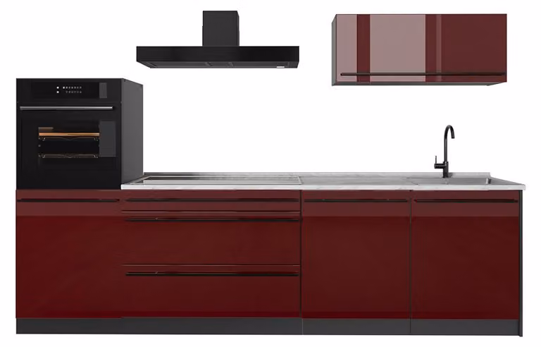 Cucina componibile Vicco R-Line Rosso lucido/Antracite 280 cm piano di lavoro Marmo, Model 66471