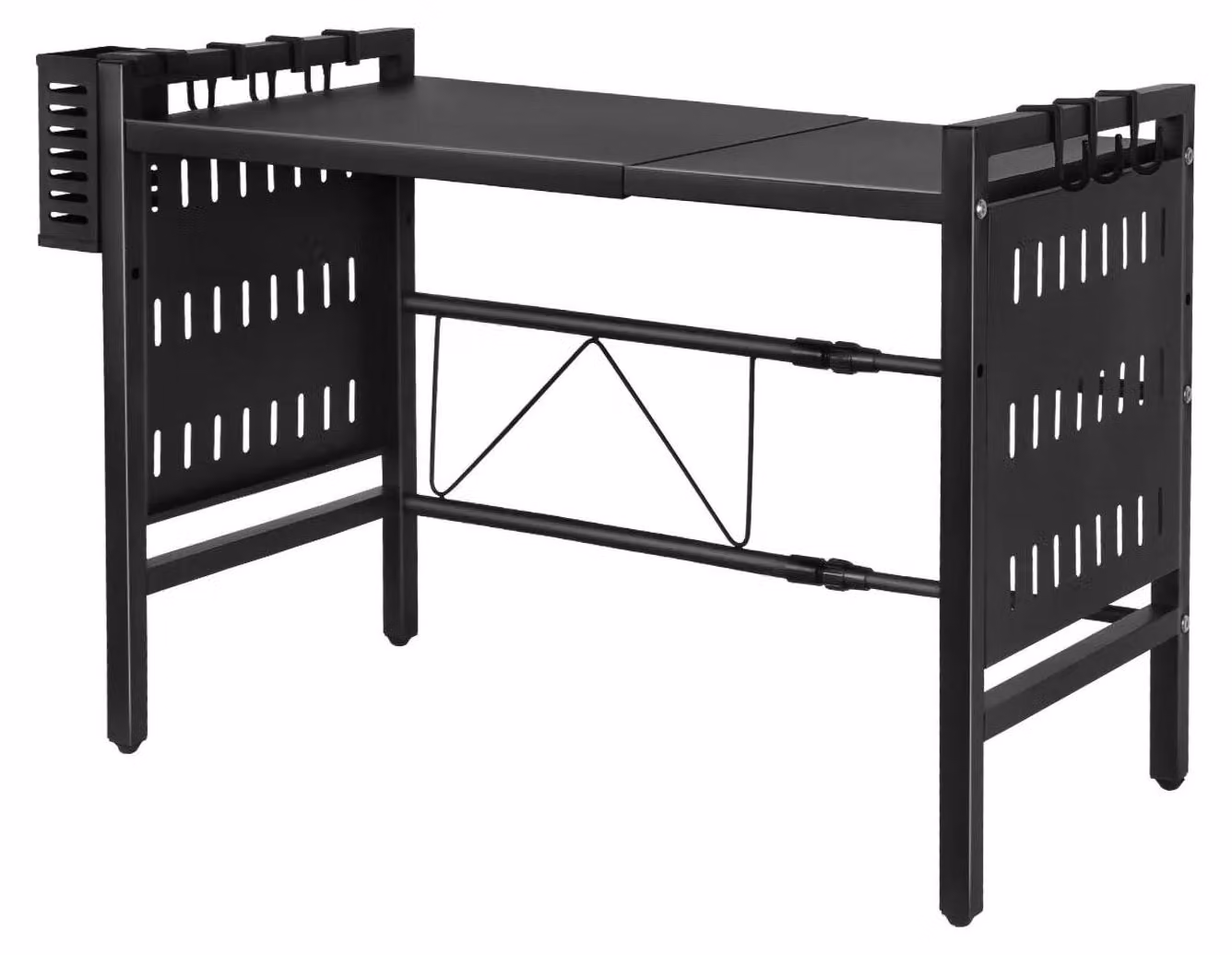 Scaffale per microonde - Scaffale estraibile a 2 ripiani - Dimensioni regolabili - Portacoltelli per 6 coltelli - Acciaio - Nero