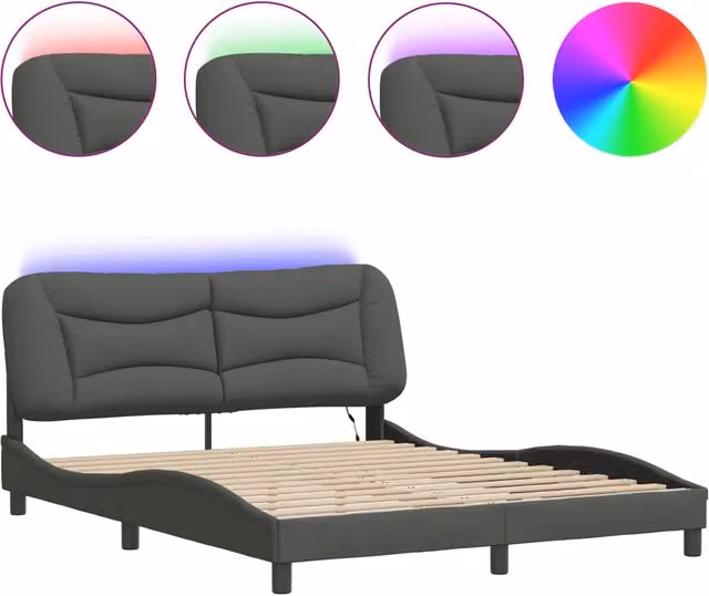 Letto matrimoniale | Letto per adulti | Giroletto con LED senza Materasso Hvar 160x200 cm Tessuto