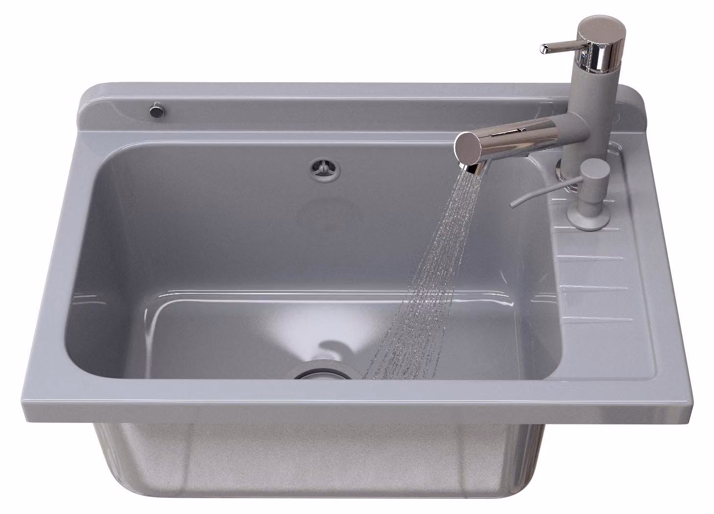 Granitan - Lavabo - Lavello - 58x38x27 cm - Grigio - con rubinetteria e sifone - Lavello - MONZA