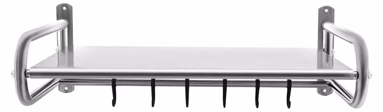 Ripiano per microonde - Supporto da parete - Con 6 ganci - Acciaio inossidabile - Ripiano da cucina - Salvaspazio - Argento