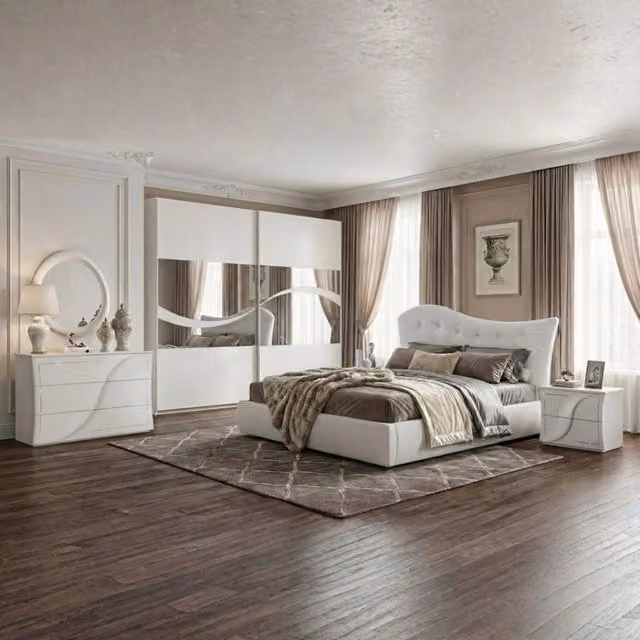 Set completo camera da letto moderna Veriaffari Mabel colore bianco larice con letto imbottito e contenitore – 1