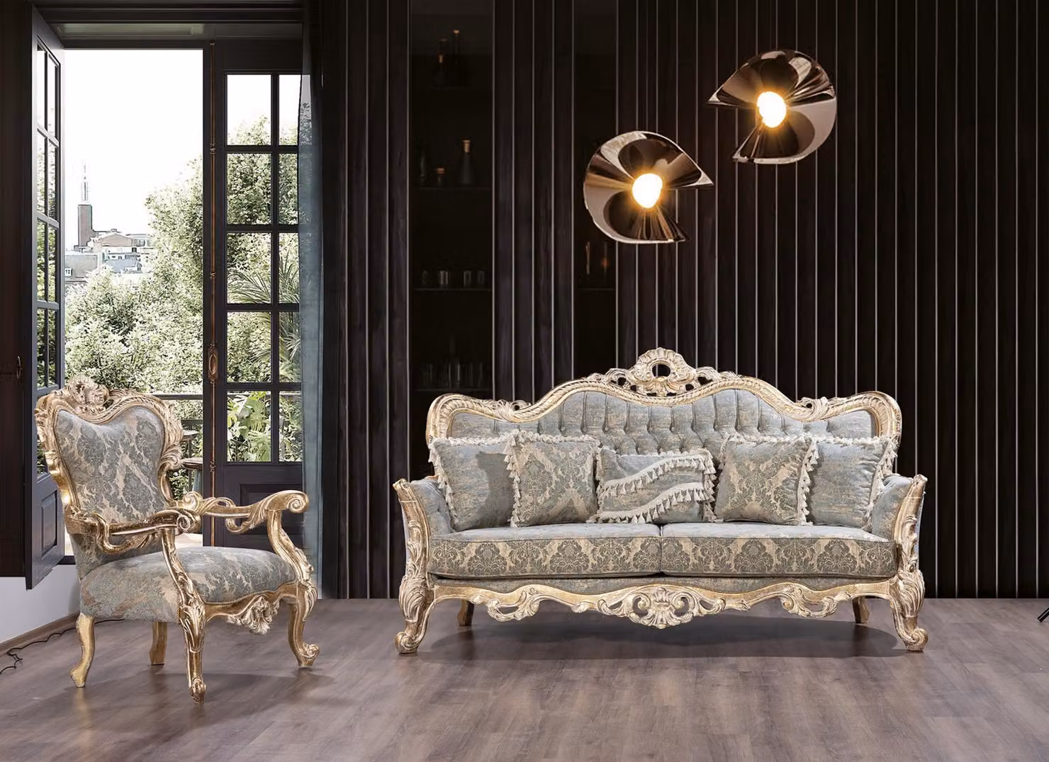 Sofagarnitur Klassische Luxus Sofas Sessel Wohnzimmer set 3+1 Sitz Chesterfield