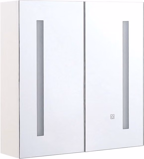 Armadietto a specchio da bagno BELIANI con luci LED e sensore, bianco e argento, L 60 cm x H 60 cm x P 14 cm
