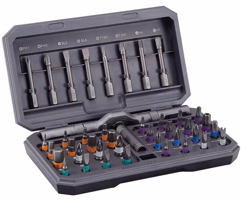 Set di 42 pezzi di cacciaviti a ratrapello magnetici con inserti codificati a colori