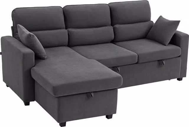 Divano letto ad angolo HOMCOM reversibile con contenitore e cuscini, Grigio