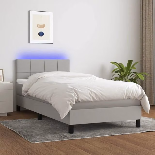 Letto a Molle Materasso e LED-Struttura Letto con Materasso Grigio Chiaro 100x200 cm Tessuto 176400