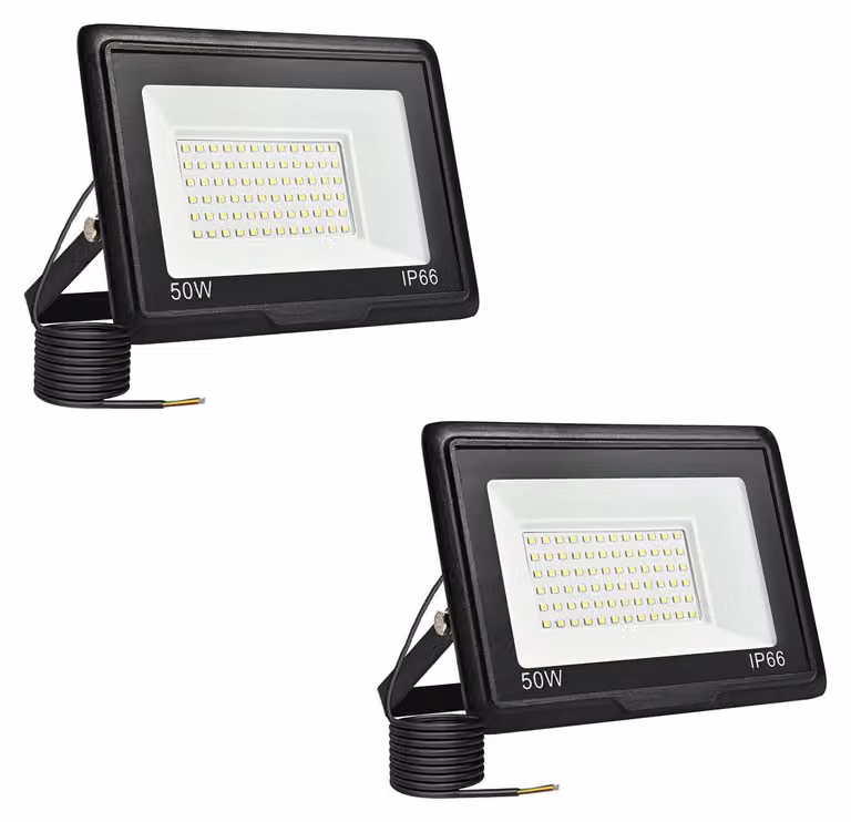 Fari LED da esterno, 50 W, 5000 lumen, 6000 K, luce bianca fredda, grado di protezione IP66, confezione da 2 pezzi