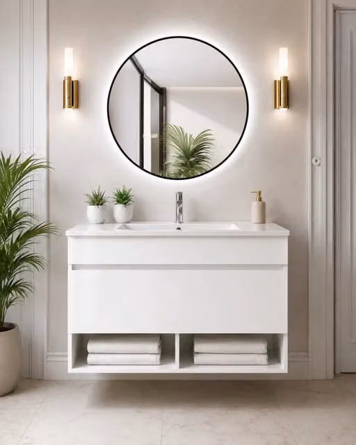 Mobile bagno sospeso con lavabo ORIGENBATH NEBARI con cassetto 90x45 cm bianco