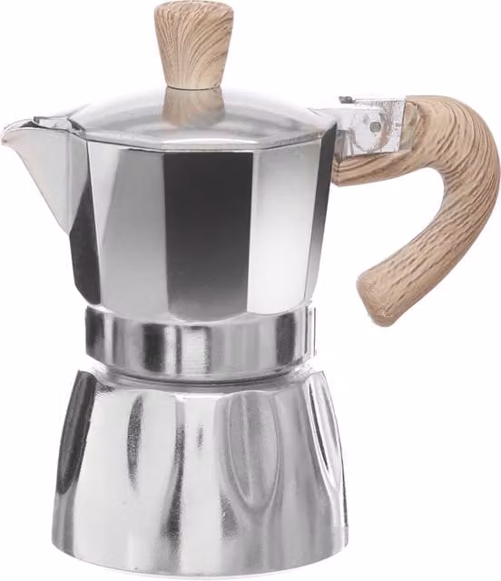 Caffettiera KASANOVA da 1 tazza con manico effetto legno, colore argento
