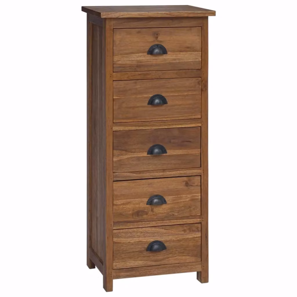 Cassettiera moderna vidaXL in legno di teak naturale e metallo, L 45 cm x P 35 cm x H 110 cm – 2