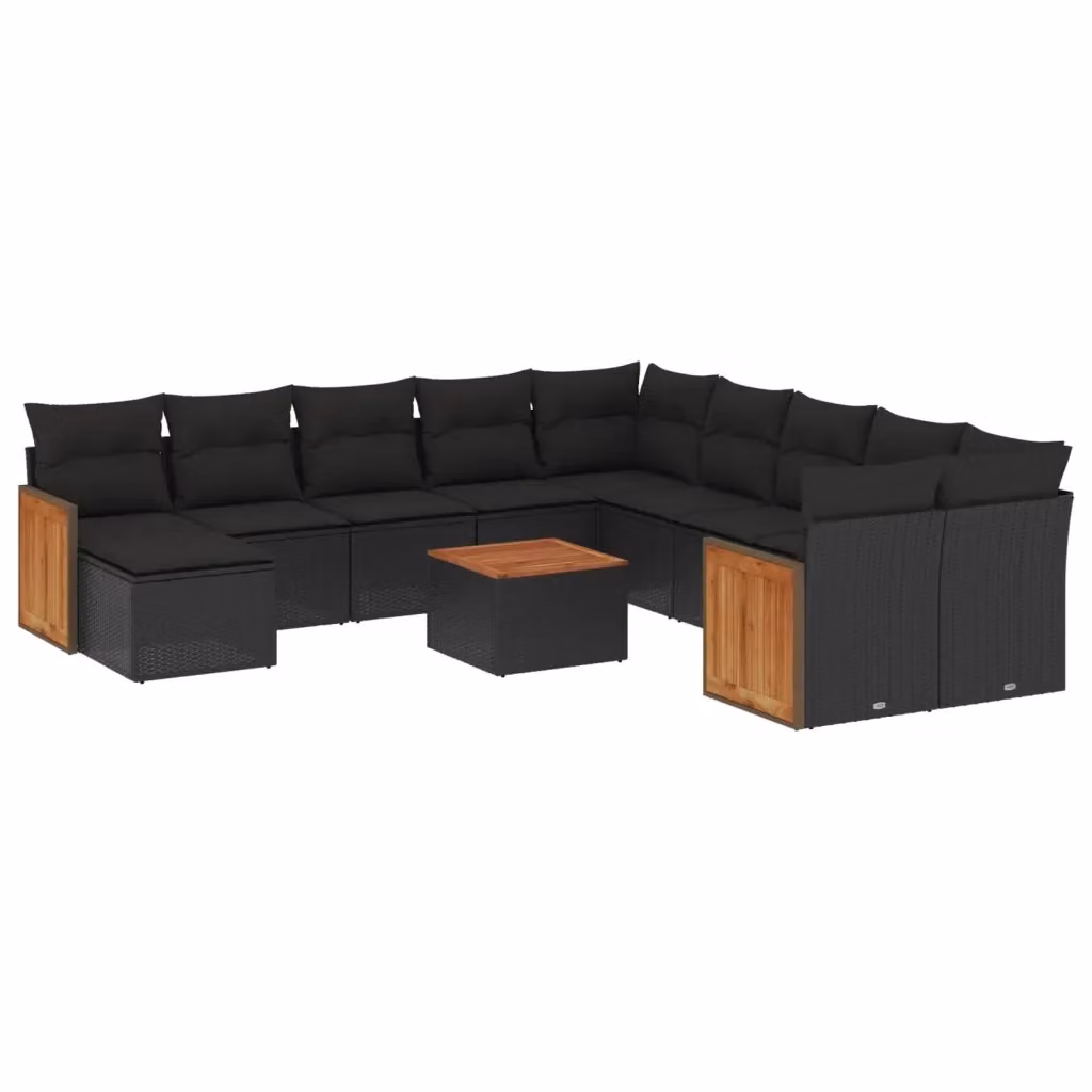 Set di Divani da Giardino vidaXL in Polyrattan Nero con Cuscini e Tavolino da Esterno a Forma di U – 2