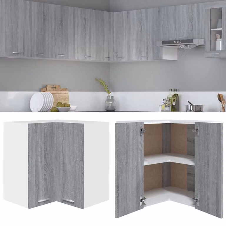 Pensile Angolare da Cucina Lyon vidaXL Grigio Sonoma L/P/H: 57 x 57 x 60 cm