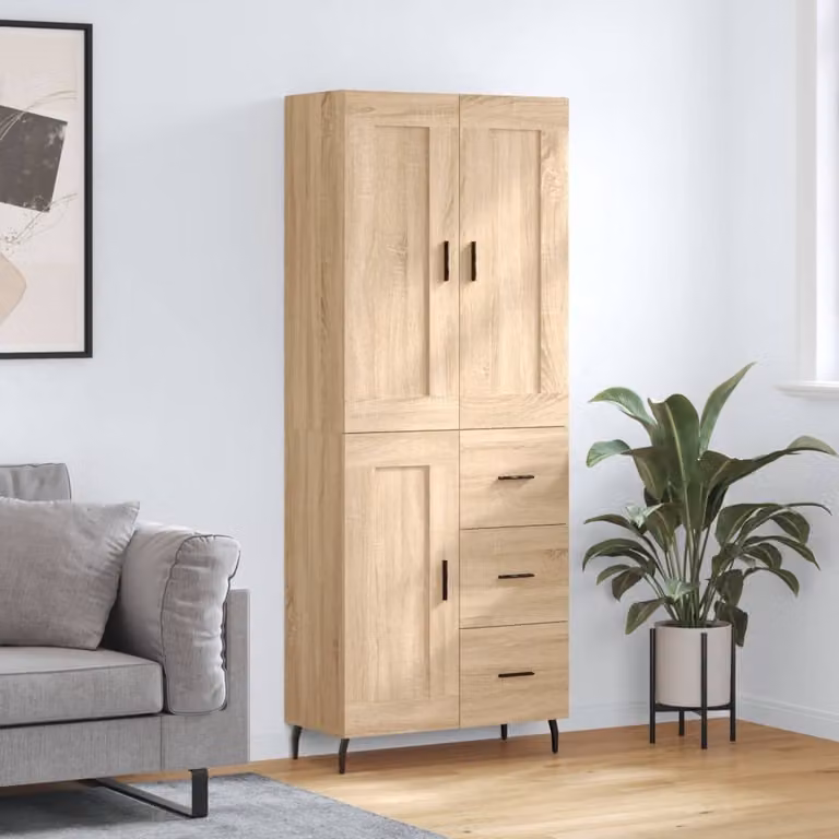 Credenza moderna vidaXL in rovere color marrone con ante a battente, L: 69,5 cm, P: 34 cm, H: 180 cm